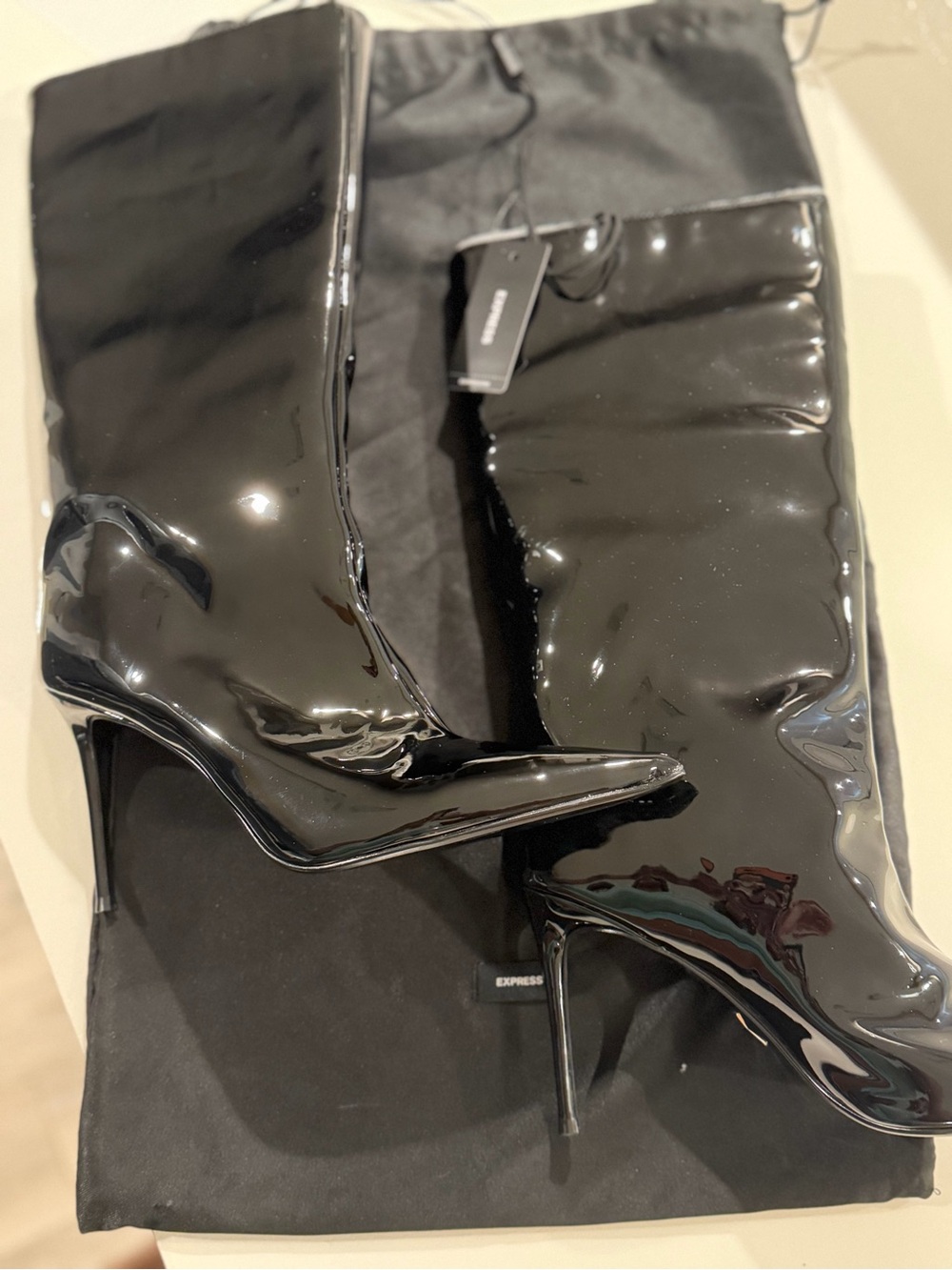 Express Black Patent Over-the-Knee Stiletto Boots